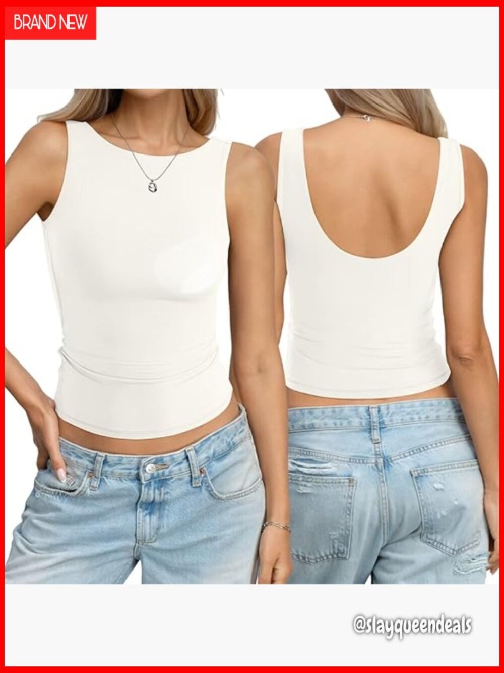 Padded Built-in Bra Tank Top Boat Neck Low Back Sleeveless Summer